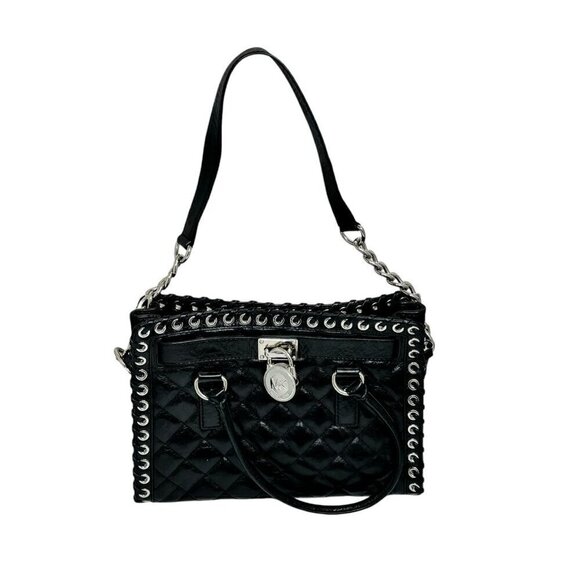 Michael Kors Hamilton Hippie Grommet Quilted Tote Black & Silver 12.5 x 9 - Picture 3 of 12